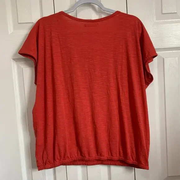 prAna red ribbed front tie neck Ocupas Popover Top Large - Picture 3 of 9